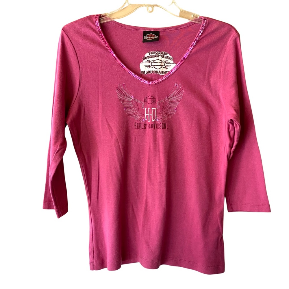 Harley-Davidson 3/4 sleeve women’s tee, size large, rose pink
